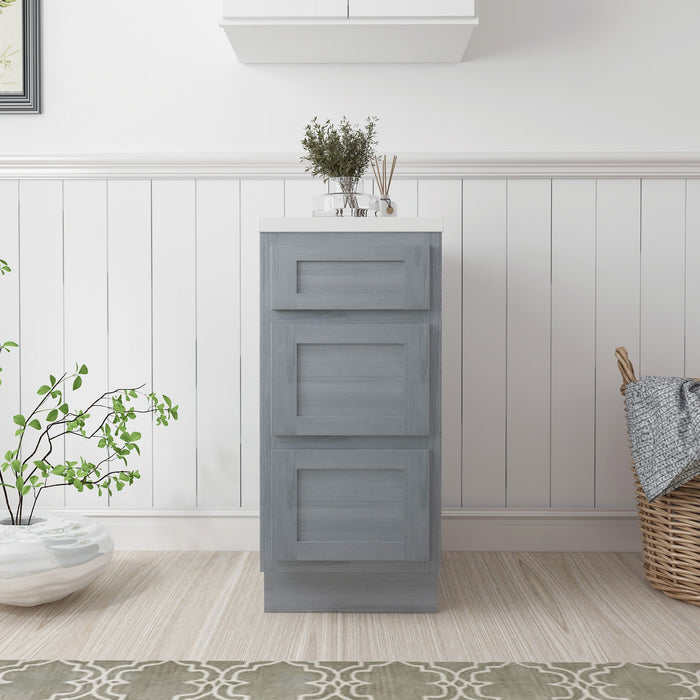 15" Single Bathroom Vanity Base Cabinet, Solid Wood Perfect Entryway Side Storage Cabinet Organizer with 3 Soft - Closing Drawers - HomeBeyond