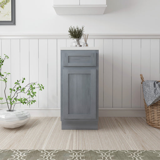 15" Single Right Offset Vanity Base Cabinet, Solid Wood Perfect Small Bathroom Side Storage Cabinet - HomeBeyond