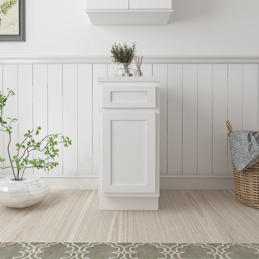 15" Single Right Offset Vanity Base Cabinet, Solid Wood Perfect Small Bathroom Side Storage Cabinet - HomeBeyond