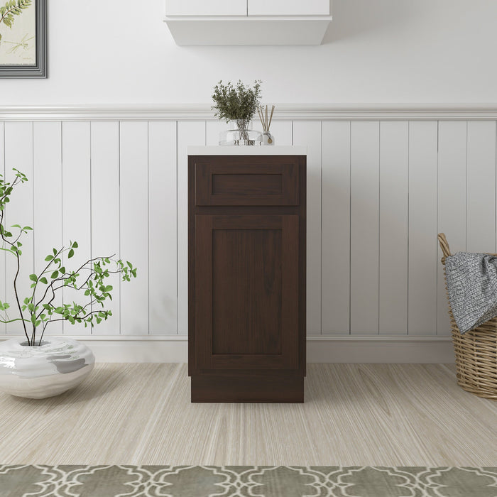 15" Single Right Offset Vanity Base Cabinet, Solid Wood Perfect Small Bathroom Side Storage Cabinet - HomeBeyond