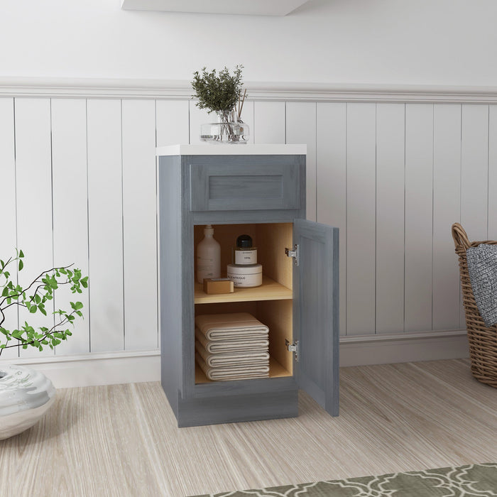 15" Single Right Offset Vanity Base Cabinet, Solid Wood Perfect Small Bathroom Side Storage Cabinet - HomeBeyond