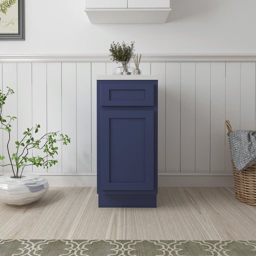 15" Single Right Offset Vanity Base Cabinet, Solid Wood Perfect Small Bathroom Side Storage Cabinet - HomeBeyond