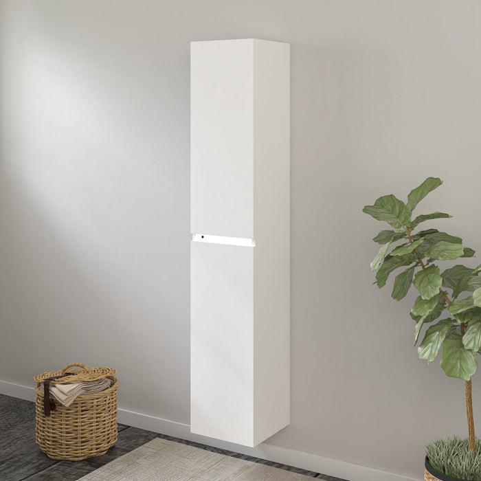 16" x 63" x 12" Modern Wall-Mounted Bathroom Side Cabinet with LED Light – High-Gloss Storage Cabinet with 2 Soft-Closing Doors & Shelves VA6011WL - HomeBeyond