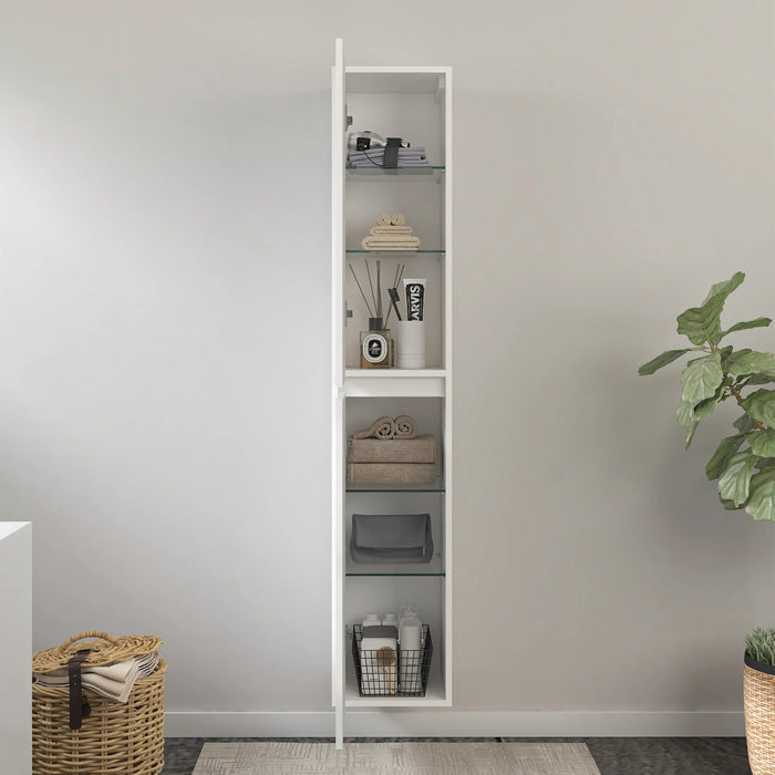 16" x 63" x 12" Modern Wall-Mounted Bathroom Side Cabinet with LED Light – High-Gloss Storage Cabinet with 2 Soft-Closing Doors & Shelves VA6011WL - HomeBeyond