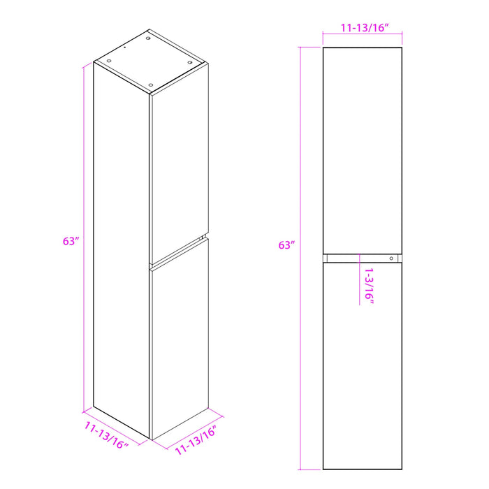 16" x 63" x 12" Modern Wall-Mounted Bathroom Side Cabinet with LED Light – High-Gloss Storage Cabinet with 2 Soft-Closing Doors & Shelves VA6011WL - HomeBeyond