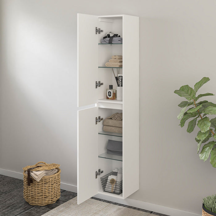 16" x 63" x 12" Modern Wall-Mounted Bathroom Side Cabinet with LED Light – High-Gloss Storage Cabinet with 2 Soft-Closing Doors & Shelves VA6011WL - HomeBeyond