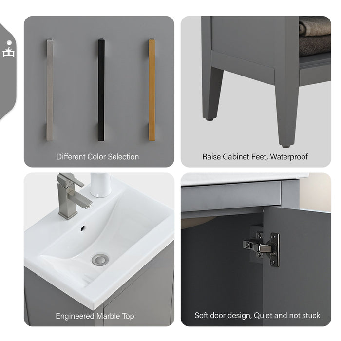20" Single Sink Modern Freestanding Bathroom Vanity Set with Arabescato White Engineered Marble Top – Compact Storage Cabinet with Soft-Closing Door VA9020 - HomeBeyond