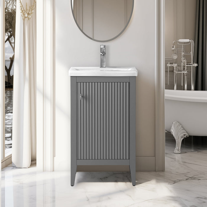 20" Single Sink Modern Freestanding Solid Wood Bathroom Vanity Set with Engineered Marble Top – Compact Storage Cabinet with Soft-Closing Door VA9120 - HomeBeyond