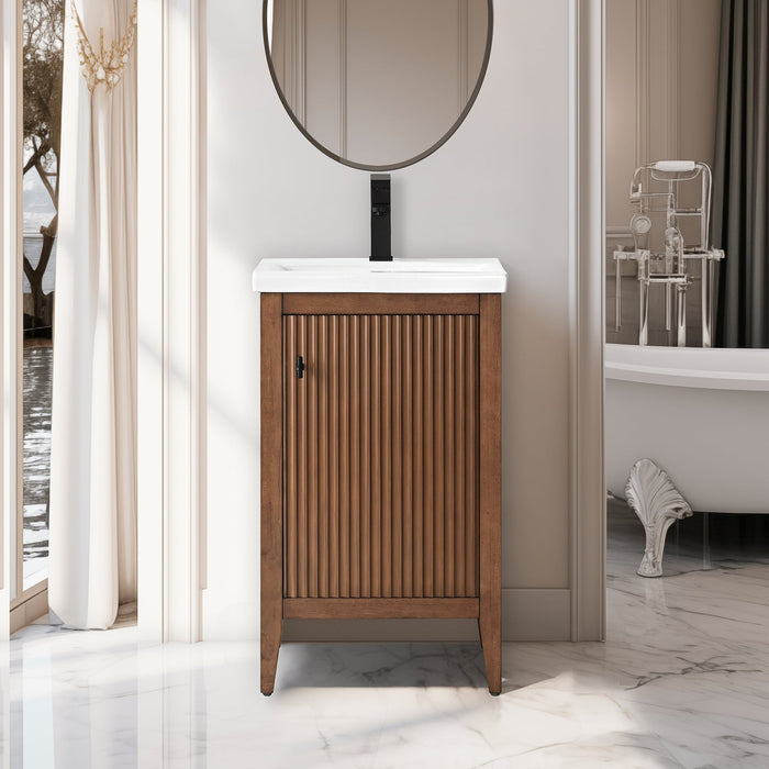 20" Single Sink Modern Freestanding Solid Wood Bathroom Vanity Set with Engineered Marble Top – Compact Storage Cabinet with Soft-Closing Door VA9120 - HomeBeyond
