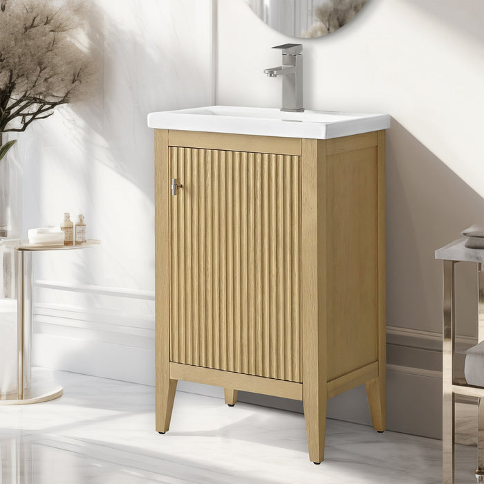 20" Single Sink Modern Freestanding Solid Wood Bathroom Vanity Set with Engineered Marble Top – Compact Storage Cabinet with Soft-Closing Door VA9120 - HomeBeyond