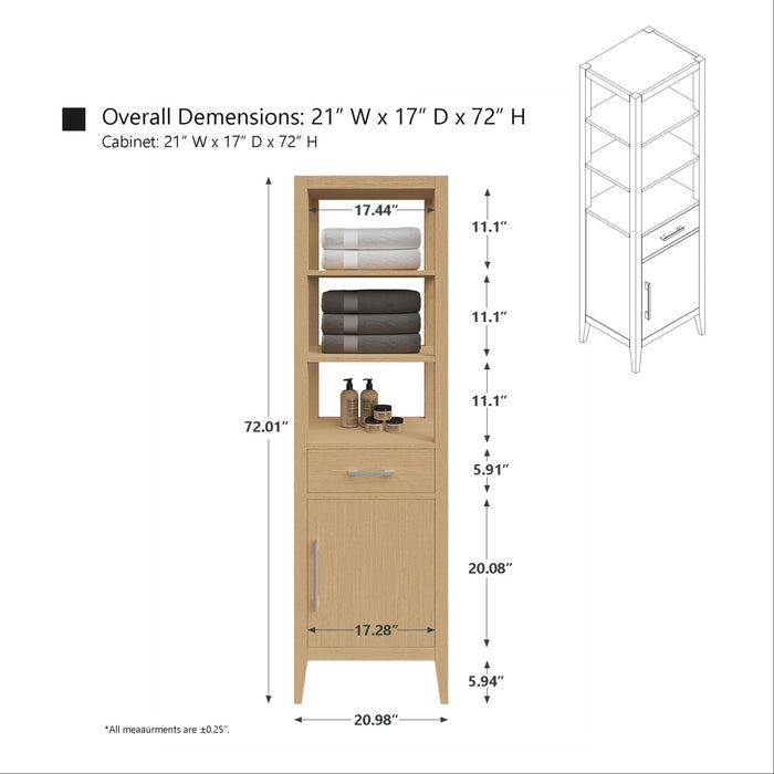 21" Modern Freestanding Bathroom Linen Tower Cabinet with Soft-Closing Door & Drawer VA90-LC - HomeBeyond