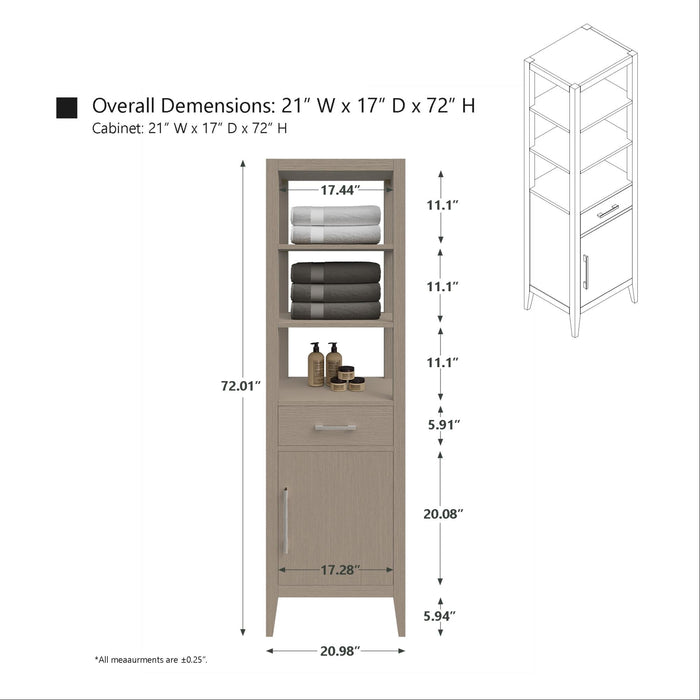 21" Modern Freestanding Bathroom Linen Tower Cabinet with Soft-Closing Door & Drawer VA90-LC - HomeBeyond