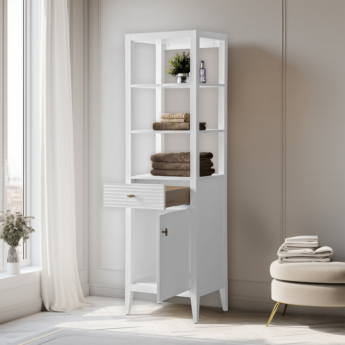21" Modern Freestanding Bathroom Linen Tower Cabinet with Soft-Closing Door & Drawer VA91-LC - HomeBeyond