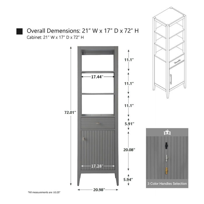 21" Modern Freestanding Bathroom Linen Tower Cabinet with Soft-Closing Door & Drawer VA91-LC - HomeBeyond