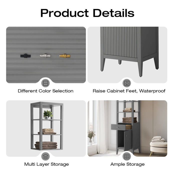 21" Modern Freestanding Bathroom Linen Tower Cabinet with Soft-Closing Door & Drawer VA91-LC - HomeBeyond