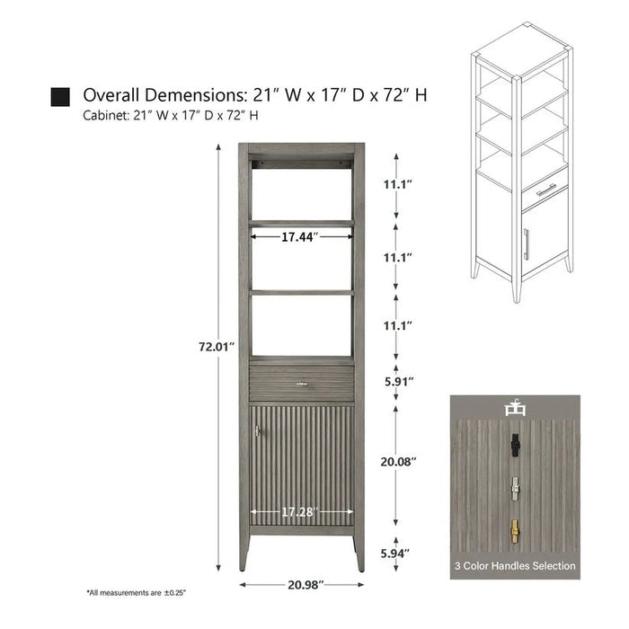 21" Modern Freestanding Bathroom Linen Tower Cabinet with Soft-Closing Door & Drawer VA91-LC - HomeBeyond