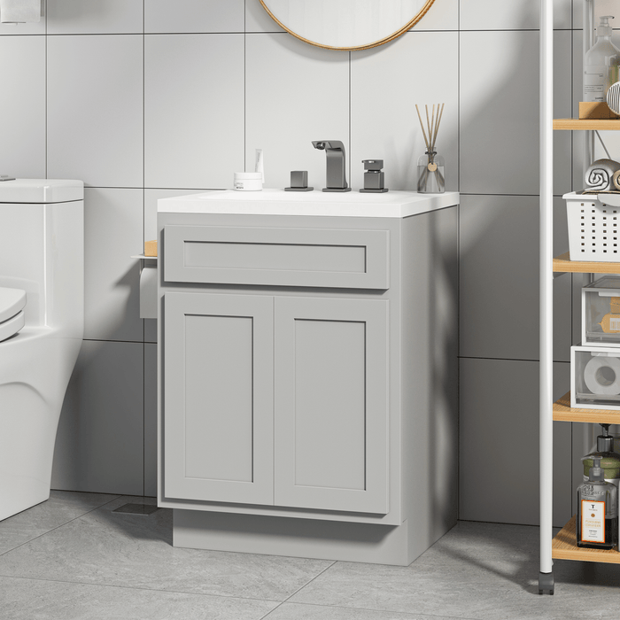 24" Bathroom Vanity Cabinet, Solid Wood Bathroom Sink Cabinet Organizer with Double Shutter Door - HomeBeyond