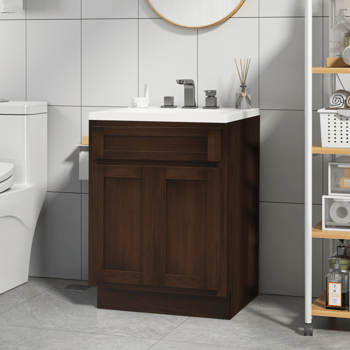 24" Bathroom Vanity Cabinet, Solid Wood Bathroom Sink Cabinet Organizer with Double Shutter Door - HomeBeyond