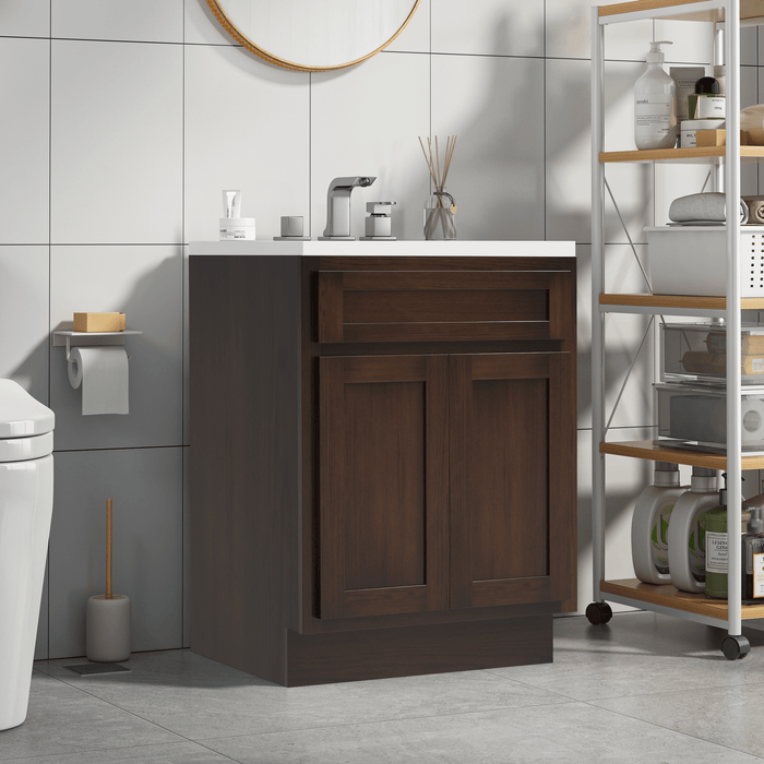 24" Bathroom Vanity Cabinet, Solid Wood Bathroom Sink Cabinet Organizer with Double Shutter Door - HomeBeyond