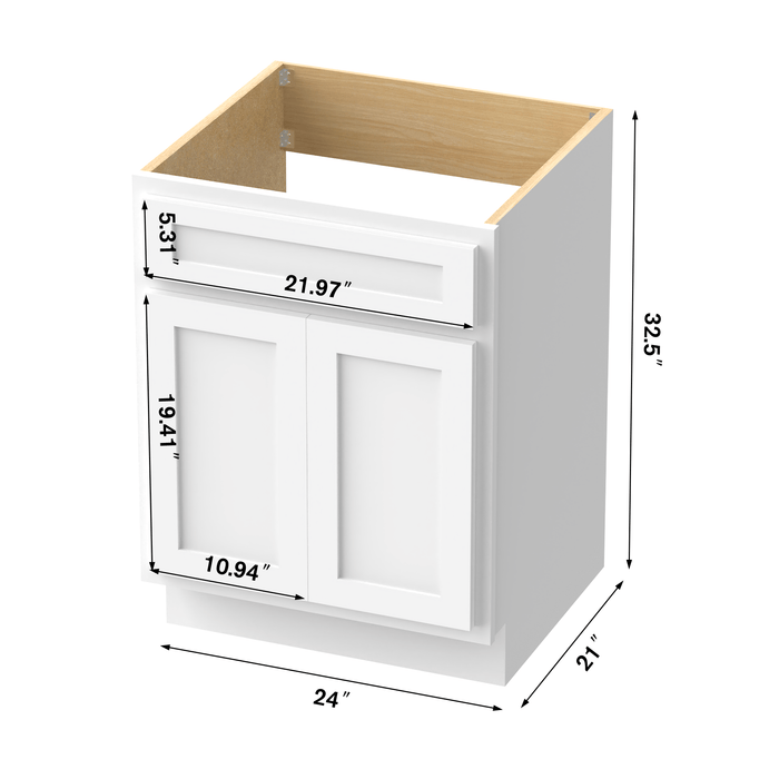 24" Bathroom Vanity Cabinet, Solid Wood Bathroom Sink Cabinet Organizer with Double Shutter Door - HomeBeyond