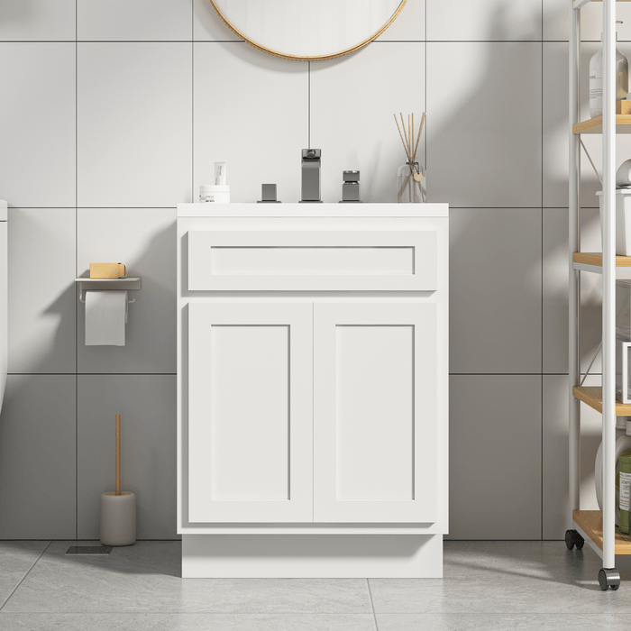 24" Bathroom Vanity Cabinet, Solid Wood Bathroom Sink Cabinet Organizer with Double Shutter Door - HomeBeyond
