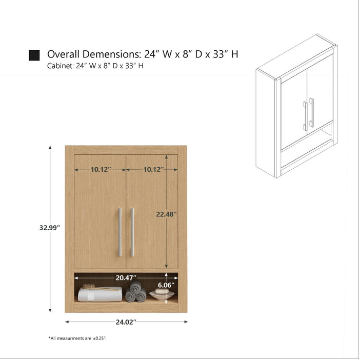 24" Modern Wall-Mounted Bathroom Storage Cabinet with Soft-Closing Doors VA90-TC - HomeBeyond
