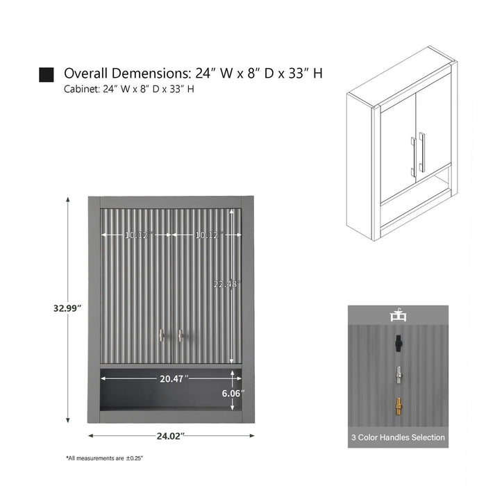 24" Modern Wall-Mounted Bathroom Storage Cabinet with Soft-Closing Doors VA91-TC - HomeBeyond