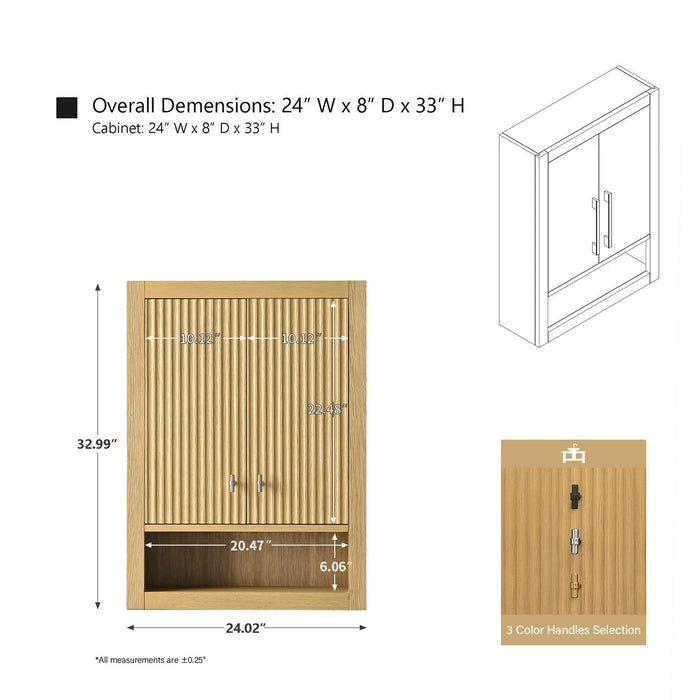 24" Modern Wall-Mounted Bathroom Storage Cabinet with Soft-Closing Doors VA91-TC - HomeBeyond