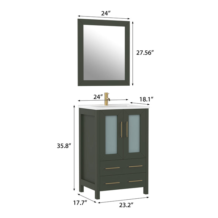24" Single Sink Modern Bathroom Vanity Set with Ceramic Top & Free Mirror – Storage Cabinet with Folding Doors VA3024 - HomeBeyond