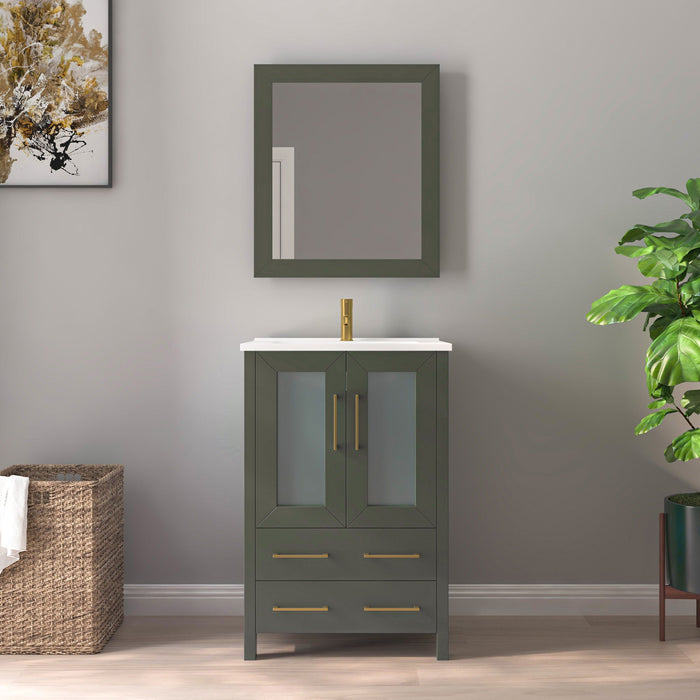 24" Single Sink Modern Bathroom Vanity Set with Ceramic Top & Free Mirror – Storage Cabinet with Folding Doors VA3024 - HomeBeyond