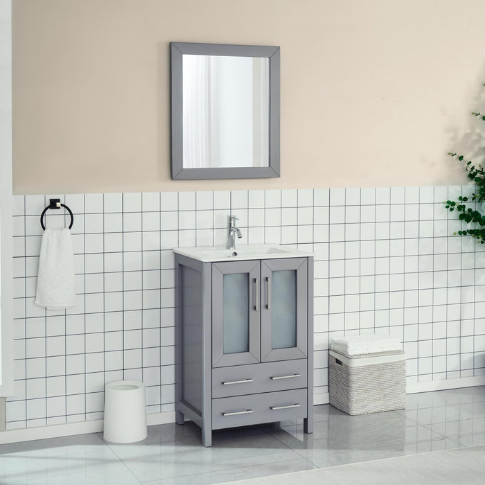 24" Single Sink Modern Bathroom Vanity Set with Ceramic Top & Free Mirror – Storage Cabinet with Folding Doors VA3024 - HomeBeyond