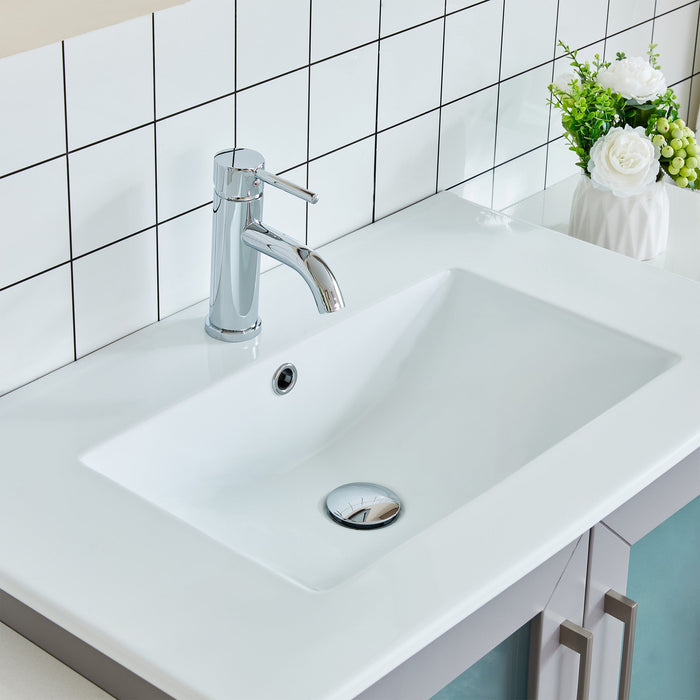 24" Single Sink Modern Bathroom Vanity Set with Ceramic Top & Free Mirror – Storage Cabinet with Folding Doors VA3024 - HomeBeyond