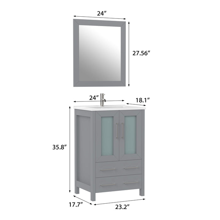 24" Single Sink Modern Bathroom Vanity Set with Ceramic Top & Free Mirror – Storage Cabinet with Folding Doors VA3024 - HomeBeyond
