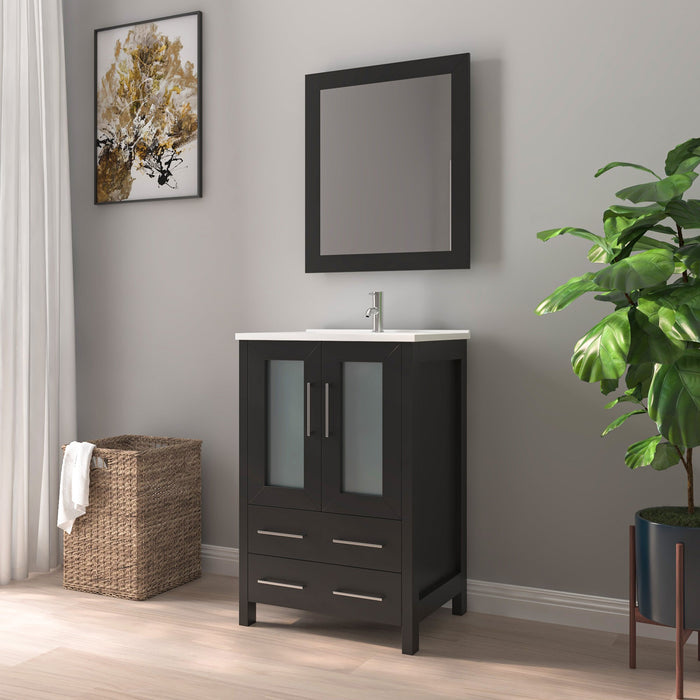 24" Single Sink Modern Bathroom Vanity Set with Ceramic Top & Free Mirror – Storage Cabinet with Folding Doors VA3024 - HomeBeyond