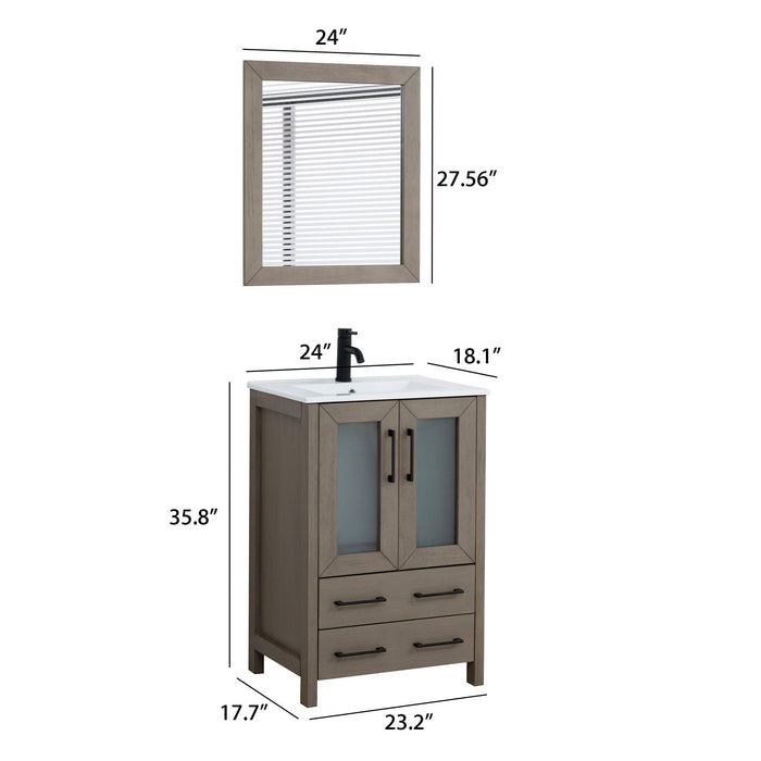 24" Single Sink Modern Bathroom Vanity Set with Ceramic Top & Free Mirror – Storage Cabinet with Folding Doors VA3024 - HomeBeyond