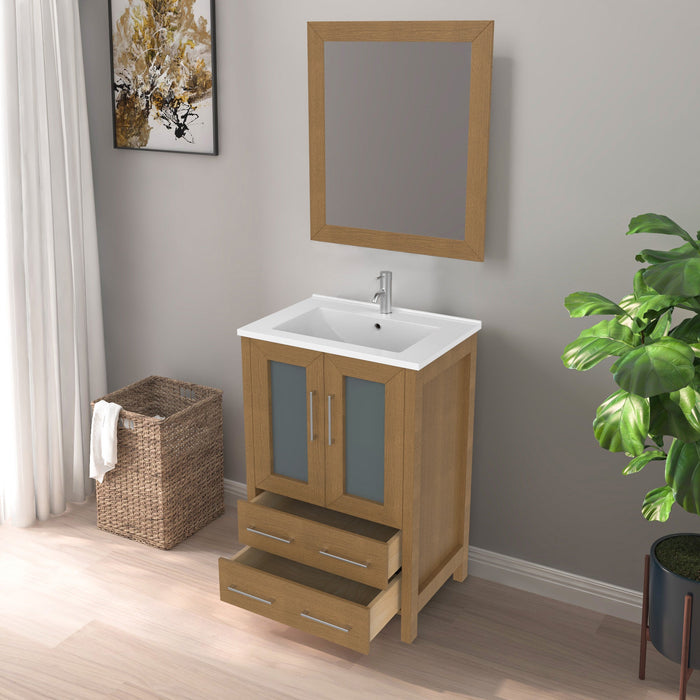 24" Single Sink Modern Bathroom Vanity Set with Ceramic Top & Free Mirror – Storage Cabinet with Folding Doors VA3024 - HomeBeyond