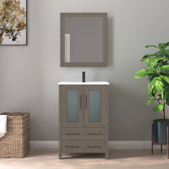 24" Single Sink Modern Bathroom Vanity Set with Ceramic Top & Free Mirror – Storage Cabinet with Folding Doors VA3024 - HomeBeyond