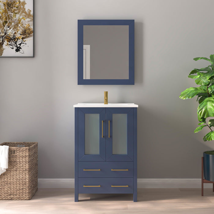 24" Single Sink Modern Bathroom Vanity Set with Ceramic Top & Free Mirror – Storage Cabinet with Folding Doors VA3024 - HomeBeyond