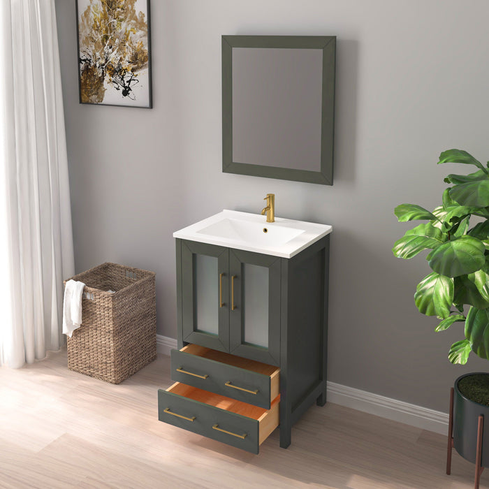 24" Single Sink Modern Bathroom Vanity Set with Ceramic Top & Free Mirror – Storage Cabinet with Folding Doors VA3024 - HomeBeyond