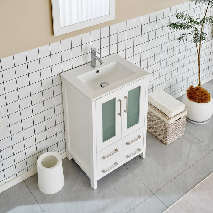24" Single Sink Modern Bathroom Vanity Set with Ceramic Top & Free Mirror – Storage Cabinet with Folding Doors VA3024 - HomeBeyond