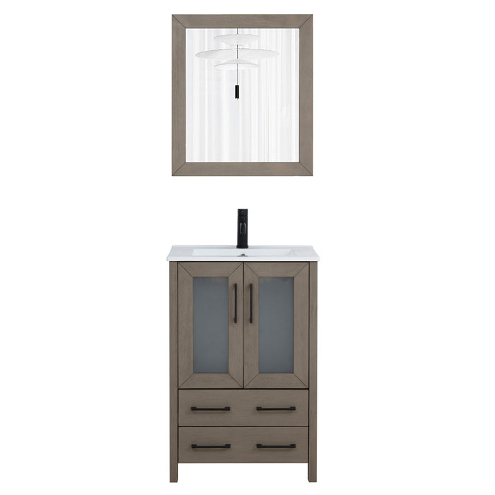 24" Single Sink Modern Bathroom Vanity Set with Ceramic Top & Free Mirror – Storage Cabinet with Folding Doors VA3024 - HomeBeyond