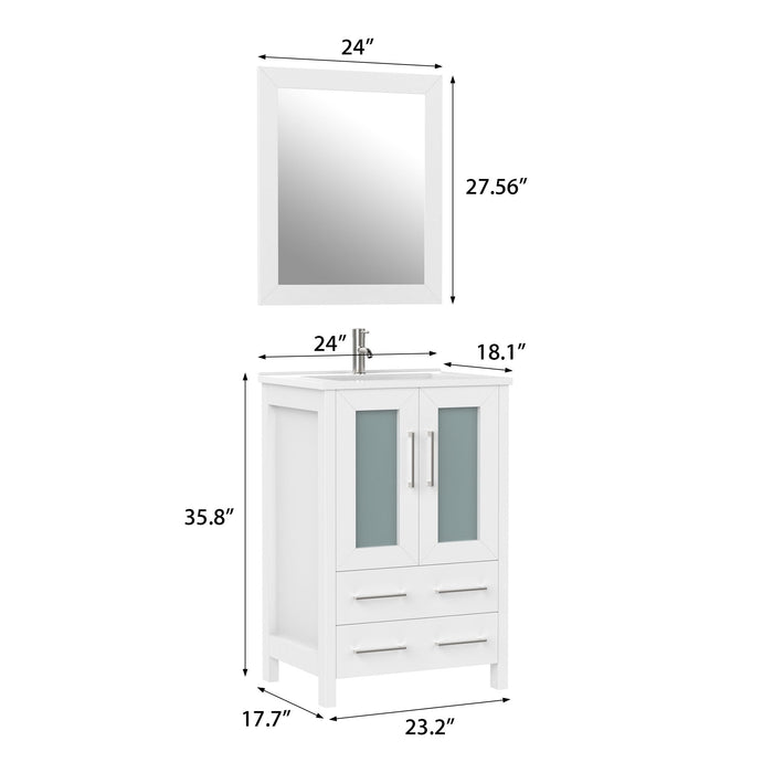 24" Single Sink Modern Bathroom Vanity Set with Ceramic Top & Free Mirror – Storage Cabinet with Folding Doors VA3024 - HomeBeyond