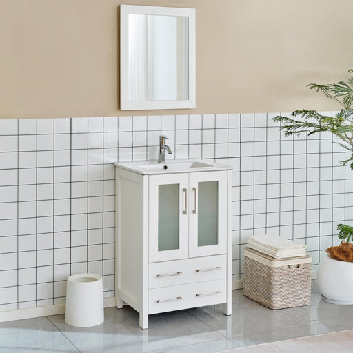 24" Single Sink Modern Bathroom Vanity Set with Ceramic Top & Free Mirror – Storage Cabinet with Folding Doors VA3024 - HomeBeyond