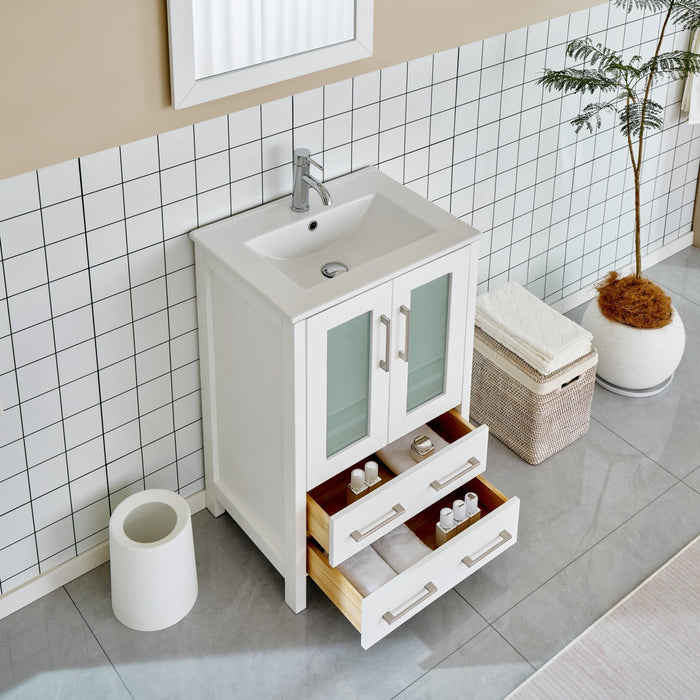 24" Single Sink Modern Bathroom Vanity Set with Ceramic Top & Free Mirror – Storage Cabinet with Folding Doors VA3024 - HomeBeyond