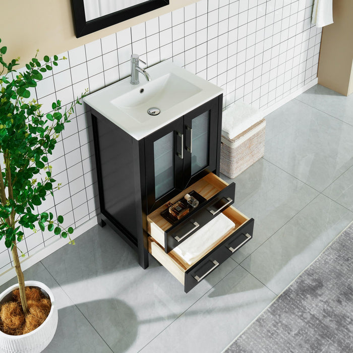 24" Single Sink Modern Bathroom Vanity Set with Ceramic Top & Free Mirror – Storage Cabinet with Folding Doors VA3024 - HomeBeyond