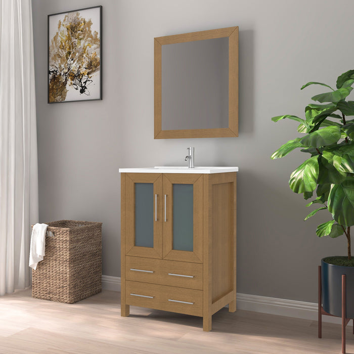 24" Single Sink Modern Bathroom Vanity Set with Ceramic Top & Free Mirror – Storage Cabinet with Folding Doors VA3024 - HomeBeyond