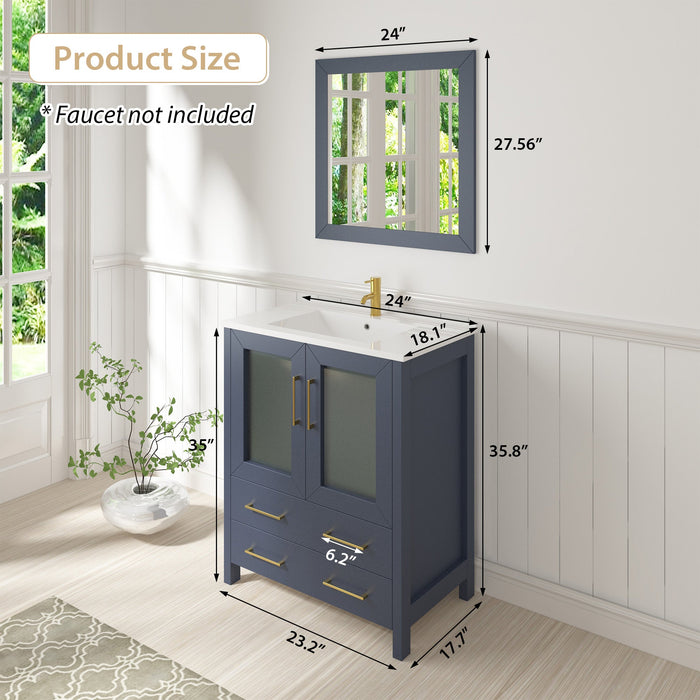 24" Single Sink Modern Bathroom Vanity Set with Ceramic Top & Free Mirror – Storage Cabinet with Folding Doors VA3024 - HomeBeyond