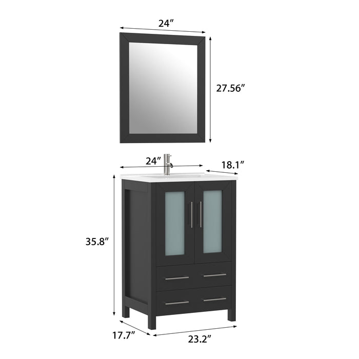 24" Single Sink Modern Bathroom Vanity Set with Ceramic Top & Free Mirror – Storage Cabinet with Folding Doors VA3024 - HomeBeyond
