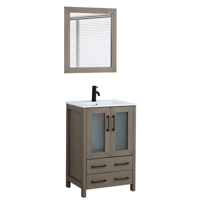 24" Single Sink Modern Bathroom Vanity Set with Ceramic Top & Free Mirror – Storage Cabinet with Folding Doors VA3024 - HomeBeyond
