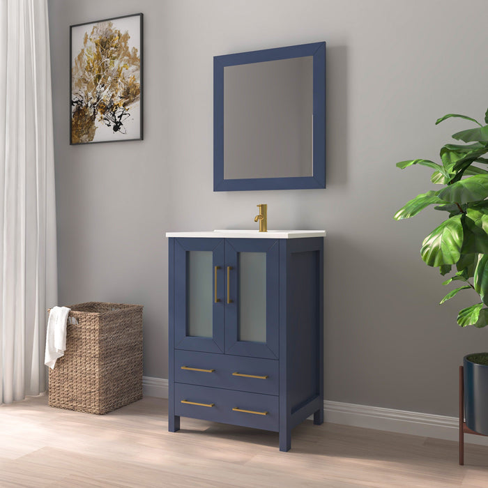 24" Single Sink Modern Bathroom Vanity Set with Ceramic Top & Free Mirror – Storage Cabinet with Folding Doors VA3024 - HomeBeyond